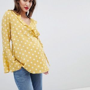 Glamorous Bloom Polka dot wrap maternity blouse